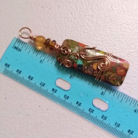 Gorgeous & Unique Fall Colors! Woodsy Sea Sediment Jasper + Agate Pendant - Picture 10 of 12